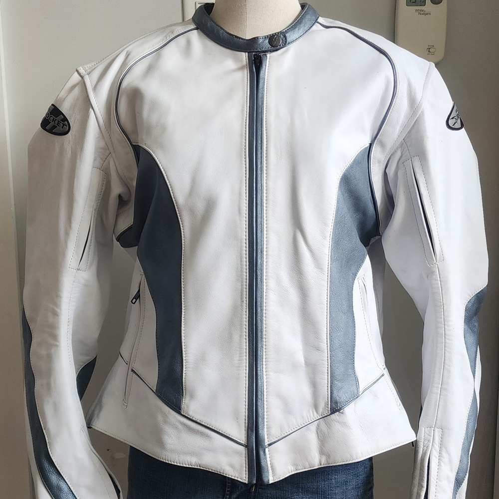 Joe Rocket Leather Jacket White Gray Sporty Design